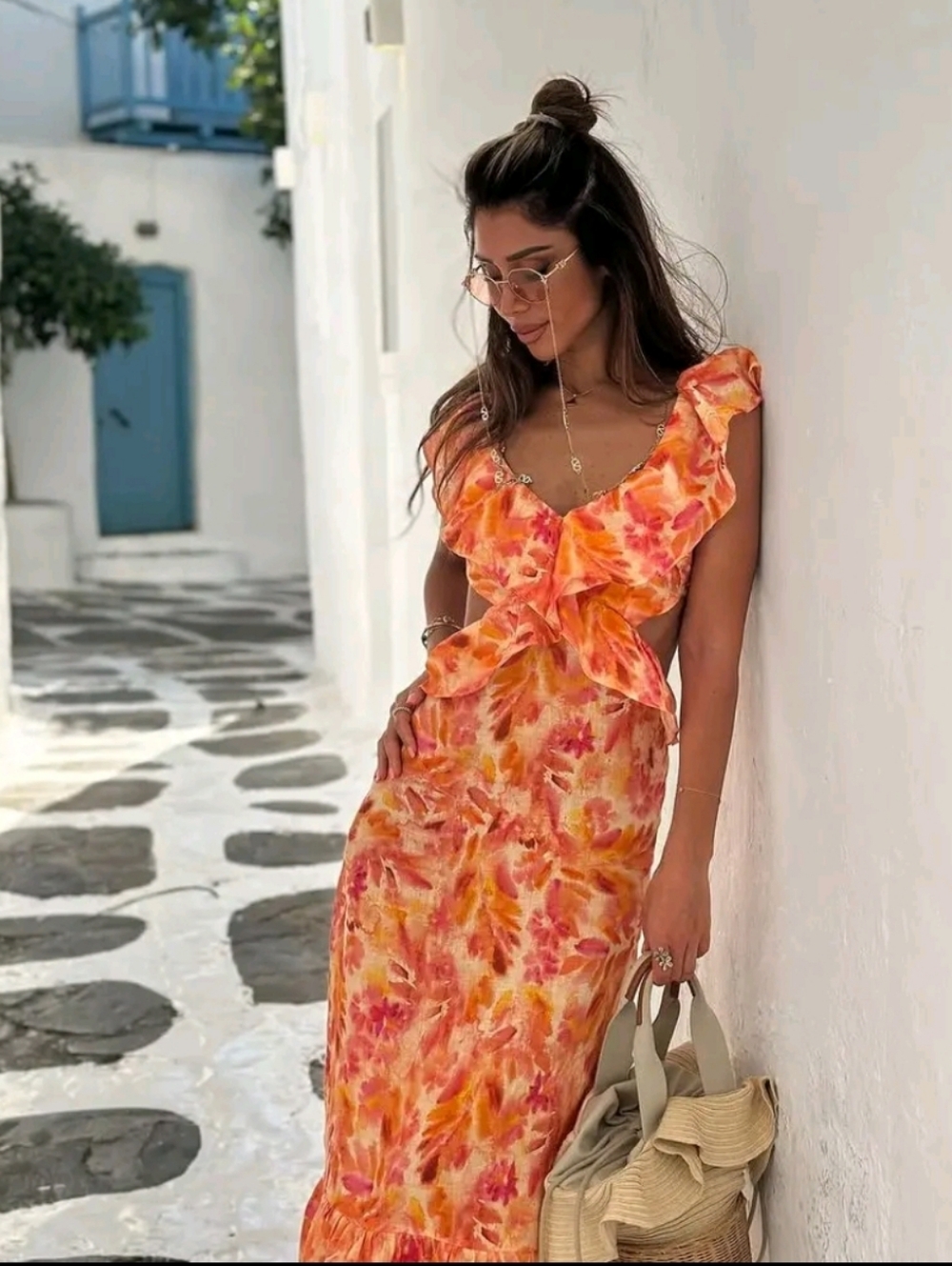 ZARA MAXI DRESS Printed Orange SIZE L & XL - Picture 2 of 16